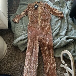 Fashion Nova Rose Gold Sequin Jumpsuit